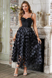 Black A-Line Spaghetti Straps Corset Party Dress