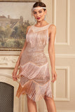 Blush Sparkly Fringes Great Gatsby Dress with Sequins