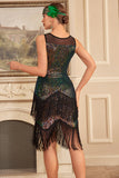 Glitter Black Green Sequins Fringes 1920s Gatsby Dress