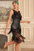 Load image into Gallery viewer, Glitter Black Green Sequins Fringes 1920s Gatsby Dress