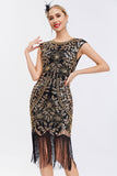 Black Sequins 1920s Gatsby Dress with Fringes