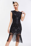 Black Sequins 1920s Gatsby Dress with Fringes