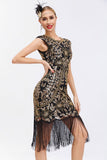 Black Sequins 1920s Gatsby Dress with Fringes