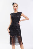 Black Sequins 1920s Gatsby Dress with Fringes