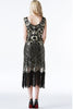 Load image into Gallery viewer, Sparkly Black Golden Fringed Flapper Dress