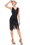 Sparkly Black Sequins V-Neck 1920s Flapper Dress with Fringes