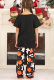 Black Pumpkin Printed Halloween Family Pajamas Set