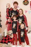 Black and Red Plaid Deer Printed Christmas Family Pajamas Set