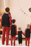 Black and Red Plaid Deer Printed Christmas Family Pajamas Set