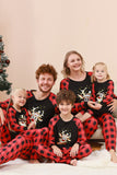 Black and Red Plaid Deer Printed Christmas Family Pajamas Set