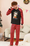 Black and Red Plaid Deer Printed Christmas Family Pajamas Set