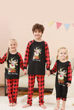 Black and Red Plaid Deer Printed Christmas Family Pajamas Set