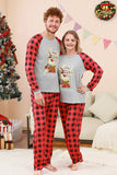 Black and Red Plaid Deer Printed Christmas Family Pajamas Set