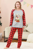 Black and Red Plaid Deer Printed Christmas Family Pajamas Set