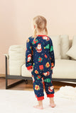 Navy Christmas Pattern Printed Family Pajamas Set