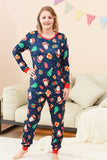 Navy Christmas Pattern Printed Family Pajamas Set