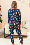 Navy Christmas Pattern Printed Family Pajamas Set