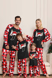 Long Sleeve Family Black Red Christmas Pajamas with Deer Pattern