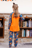 Orange Pumpkin Print Family Halloween Pajamas (Long Sleeves)