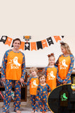 Orange Pumpkin Print Family Halloween Pajamas (Long Sleeves)