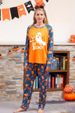 Orange Pumpkin Print Family Halloween Pajamas (Long Sleeves)