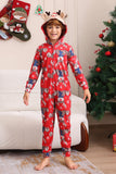 Elk Print Red Matching Christmas One Piece Pajamas