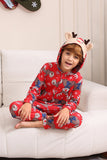 Elk Print Red Matching Christmas One Piece Pajamas