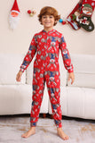 Elk Print Red Matching Christmas One Piece Pajamas