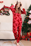 Elk Print Red Matching Christmas One Piece Pajamas