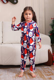 Dark Blue Pajama Set Red Hat Print Family Pajama Set