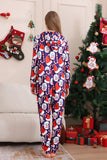 Dark Blue Pajama Set Red Hat Print Family Pajama Set