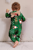 Green Snowflake Plaid Family Pajamas with Reindeer Hood