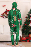 Green Snowflake Plaid Family Pajamas with Reindeer Hood