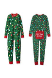 Dark Green Colorful Lights Printed Christmas One Piece Family Pajama