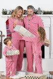 Red Stripes Printed Notched Lapel Family Pajama Sets