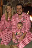 Red Stripes Printed Notched Lapel Family Pajama Sets