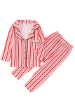 Red Stripes Printed Notched Lapel Family Pajama Sets