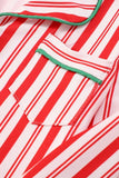 Red Stripes Printed Notched Lapel Family Pajama Sets