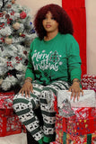 Dark Green Merry Christmas Printed Family Pajama Sets