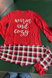 Matching Family Soft Pajamas Red Plaid Pants Warm Loose Basic Fashion Pajama Set