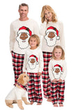 New Family Christmas Cartoon Santa Claus Long Sleeve Top with Plaid Pants White Christmas Pajamas Set