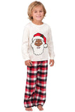 New Family Christmas Cartoon Santa Claus Long Sleeve Top with Plaid Pants White Christmas Pajamas Set