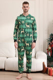 Dark Green Deer and Snowflake Print Pajamas Set for Men and Women Couples Family