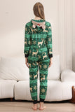 Dark Green Deer and Snowflake Print Pajamas Set for Men and Women Couples Family