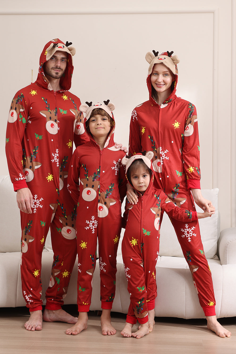 Zapaka Matching Onesie for Women Men Family Hooded Red Pajamas One