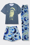 Grey Blue Printed Luminous Matching Family Pajamas