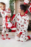 White Printed Round Neck Family Christmas Pajamas Sets