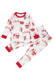 White Printed Round Neck Family Christmas Pajamas Sets