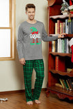 Grey Green Plaid Print Christmas Family Matching Pajamas Set