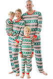 Green Stripes Elk Print Christmas Family Matching Pajamas With Long Sleeves